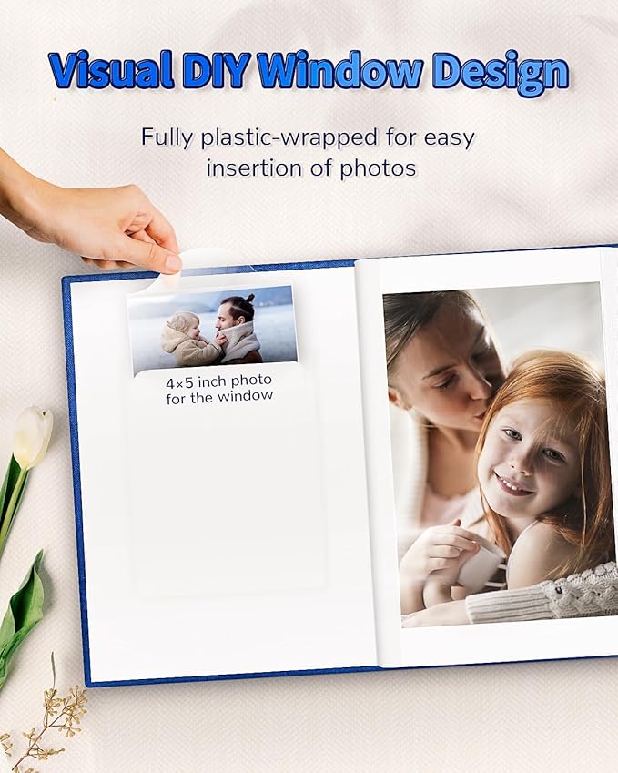Photo Album 4x6 with 100 Pockets,Slip-in Picture Albums,Linen Cover Memory Book with Front Window,White Page Vertical Photo Book for Wedding,Family,Anniversare,Baby,Vacation