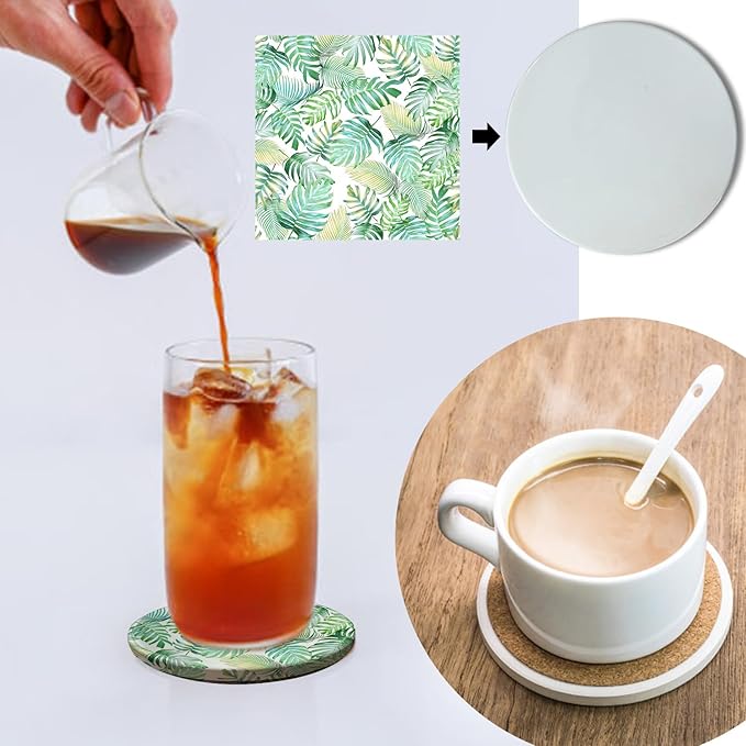 Sublimation Ceramic Coasters,Sublimation Blanks Bulk Round Drinks Coffee Cup Beverage Table Coaster, Absorbent Ceramic Heat Transfer Cup Coaster Set for Painting Home Decor with Cork (24 PCS)
