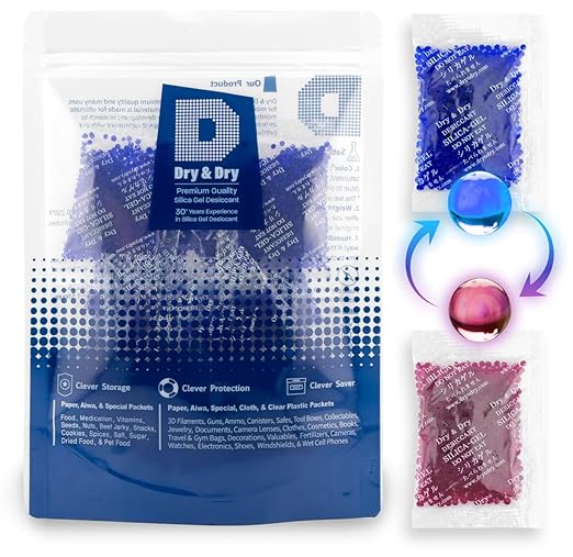 Dry & Dry 10 Gram Blue Indicating Silica Gel Packs - 100 Rechargeable Packets