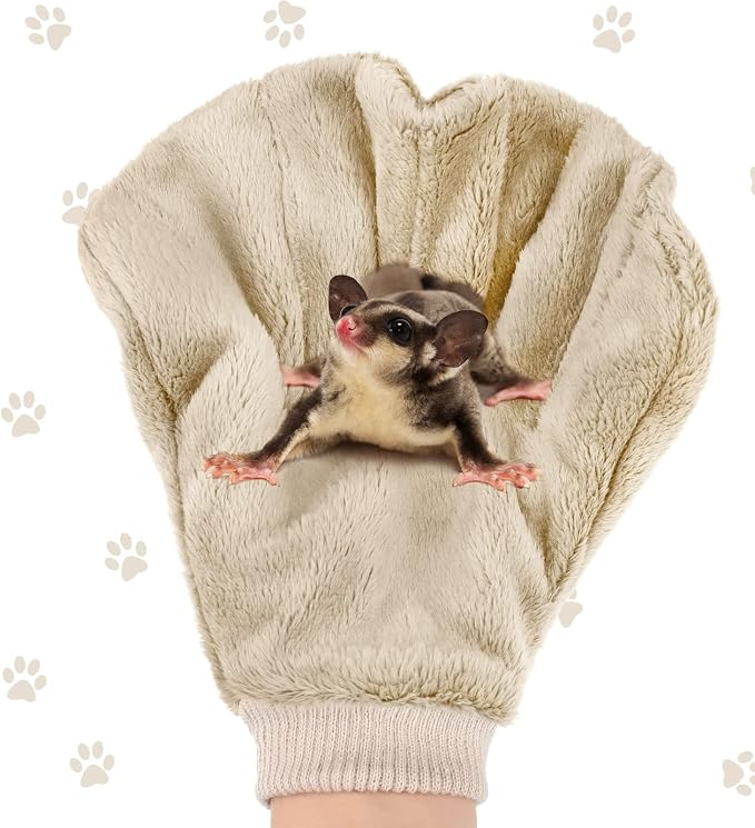 2 Pcs Sugar Glider Bonding Mitt, Calming Sleeping Glove, Bite Proof Animal Handling Gloves, Hedgehog Accessories Calming Glove for Train Your Sugar Glider Small Animals Hamster Rats Pet (Beige)