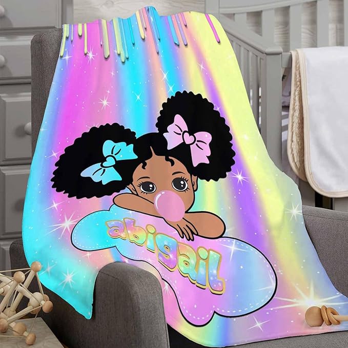 D-Story Personalized Blanket with Name - Custom for Adult, Kids, Baby - Monogrammed Black Girl Blanket - Gifts for Girls Boys