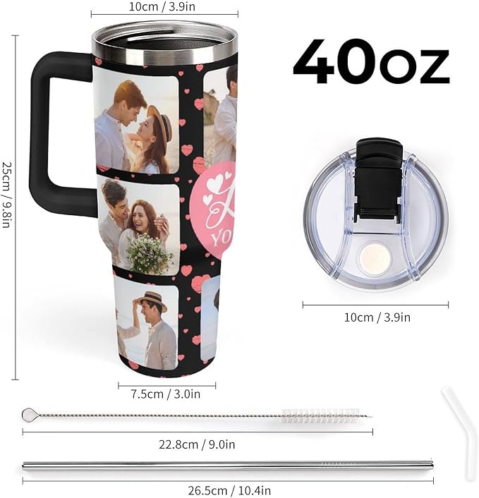 Personalized Tumbler Custom Insulated Travel Mug Custom Drinking Coffee Cup with Photos and Text 40oz Christmas Birthday Gift