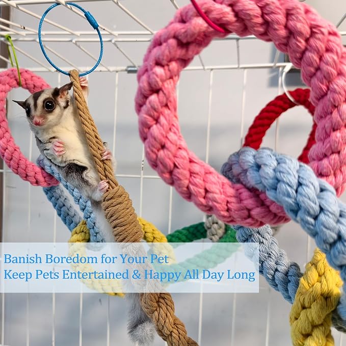 Sugar Glider Climbing Rope Toys Rat Cage Hanging Toys Small Animal Climbing Rings Cage Accessories for Flying Squirrel Sugar Glider Hamster Parrots