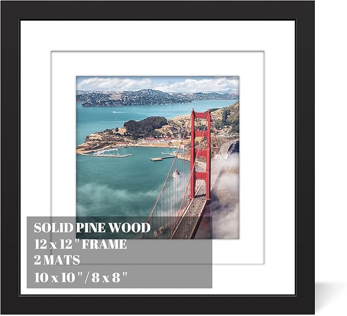 12x12 Wood Picture Frames for Wall Hanging or Tabletop,Diamond Painting Frame Baby Scan Picture Frames with 2 Mats Display 8x8 or 10x10 for Family Walls Decoration,Anniversary,Wedding,Christmas(Black)
