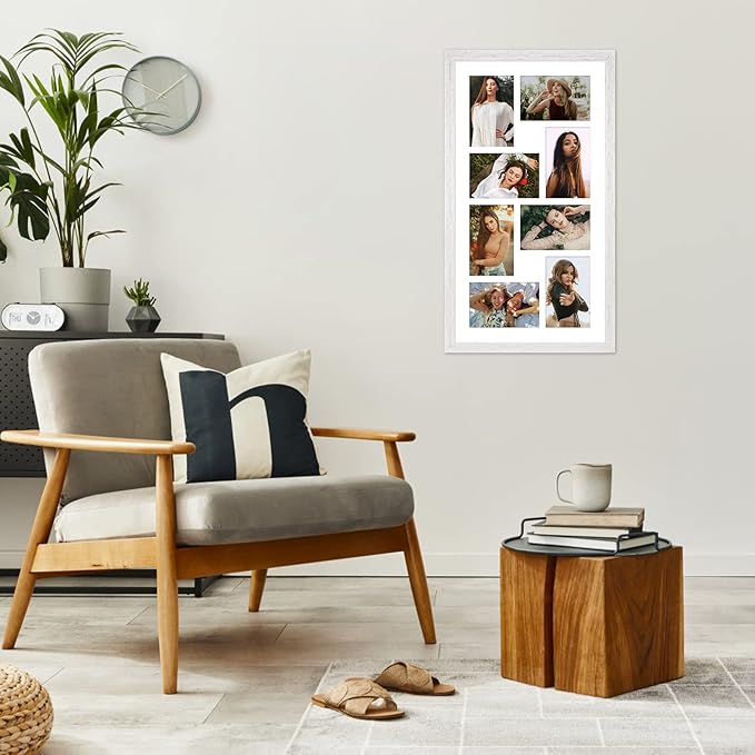 11.8x21.8 Collage frame with 8 Openings 4X6 Pictures, Multiple Picture Frame with Mat, Wall or Tabletop Decor, White Wood Grain,2 Pack