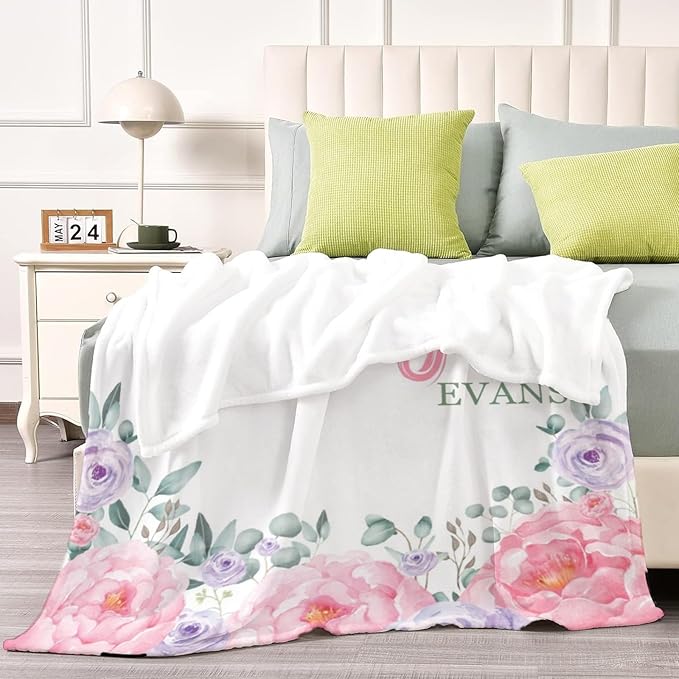 Custom Initial Baby Name Blanket - Personalized Throw Blanket for Babies Kids Adults