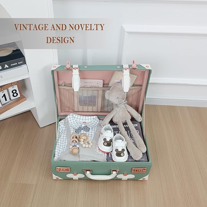 Unitravel Baby Keepsake Case, Handmade Memory Storage Box, Newborn Keepsake Box, Vintage Suitcase for Baby Shower, Baptism, Naming Ceremony or Birthday