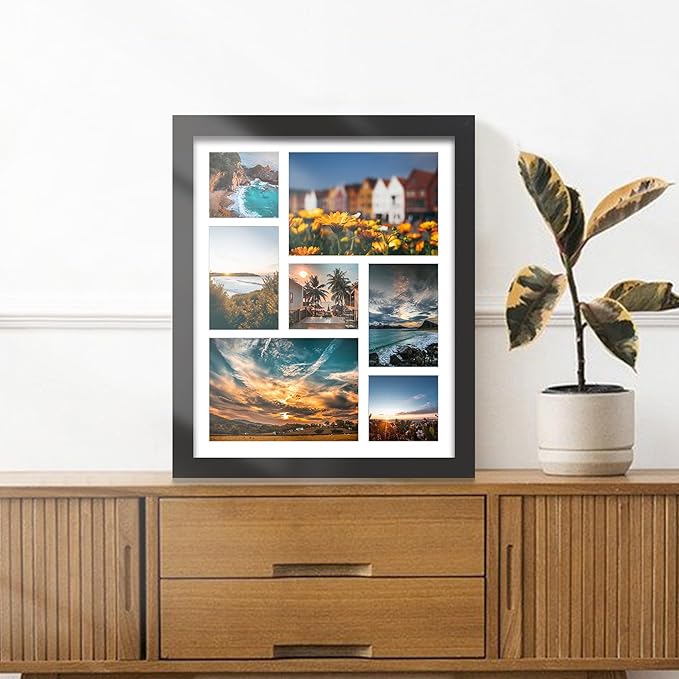 13x17 Picture Frame, Collage Picture Frame, Display Includes Three 4x4 Photos, Two 4x6 Photos and Two 6x8 Photos, for Available Horizontal Wall Mounting Display and Vertical, Black.