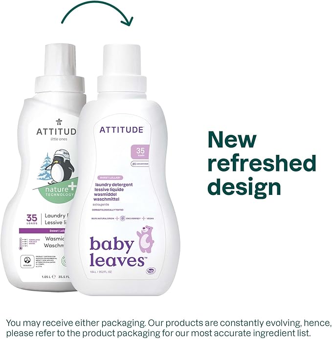 ATTITUDE Baby Laundry Detergent Liquid, EWG Verified, Safe for Baby Clothes, Infant, Newborn, Vegan, Naturally Derived Washing Soap, HE Compatible, (Pack of 6)