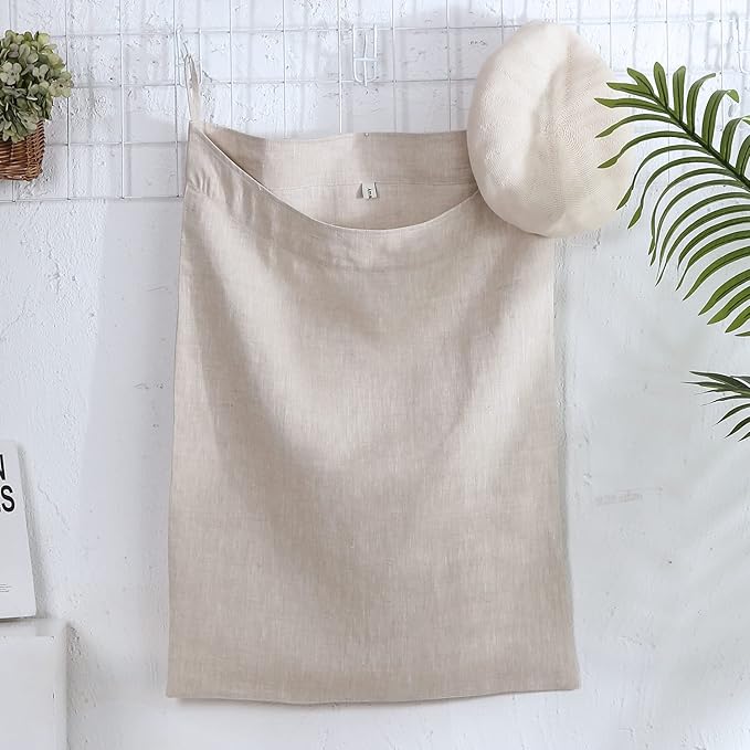 Amazhiyu Pure Linen Over The Door Laundry Hanging Hamper Bag for Holding Dirty Clothes and Saving Space Flax