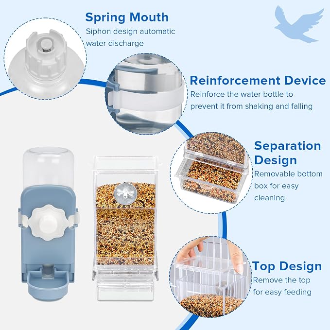 Lemtrflo No Mess Bird Feeder Water Dispenser Set, Automatic Bird Feeder | Parrot, Parakeet Cage Accessories