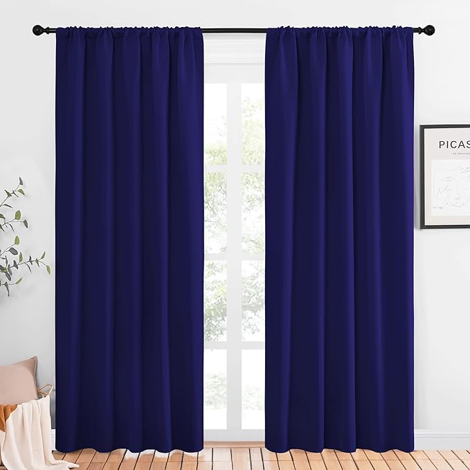 NICETOWN Window Curtains Blackout Drapes, Navy Blue, 1 Pair, 52 by 84-Inch, Thermal Insulated Solid Rod Pocket Blackout Curtains/Draperies for Living Room