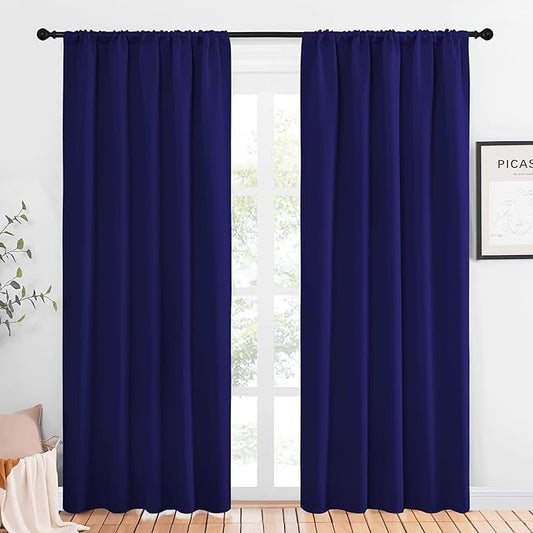 NICETOWN Window Curtains Blackout Drapes, Navy Blue, 1 Pair, 52 by 84-Inch, Thermal Insulated Solid Rod Pocket Blackout Curtains/Draperies for Living Room