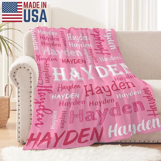 Custom Initial Baby Name Blanket - Personalized Throw Blanket for Babies Kids Adults