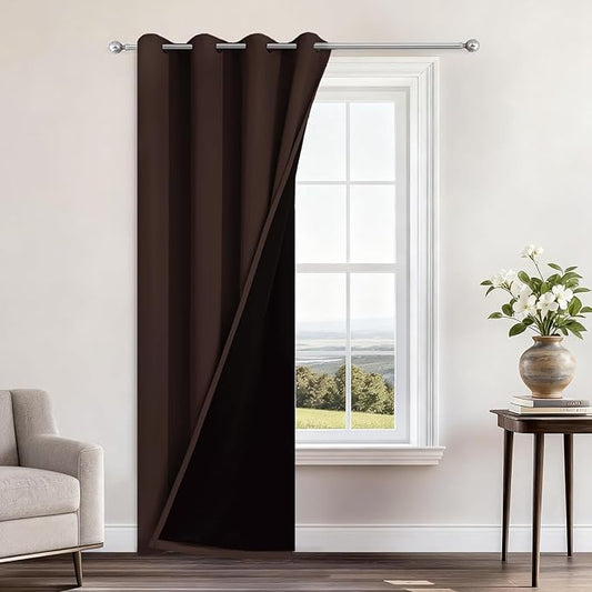 Yakamok 100% Blackout Curtains 84 Inches Long, 2 Thick Layers Heat and Full Light Blocking Soft Thermal Insulated Drapes for Bedroom(52" Wide Each Panel, Chocolate Brown, 1 Panel)