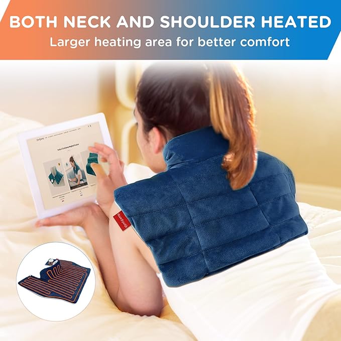 Comfytemp Heating Pad for Neck and Shoulders and Back, 2.6lb Weighted Electric Heating Pads, Large Heated Wrap, 9 Heat Settings & 11 Timer, Valentines Birthday Gifts for Women Men Mom Dad, Dark Blue