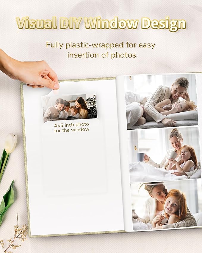 Photo Album 4x6 with 300 Pockets,Slip-in Picture Albums,Linen Cover Memory Book with Front Window,White Page Vertical Photo Book for Wedding,Family,Anniversare,Baby,Vacation
