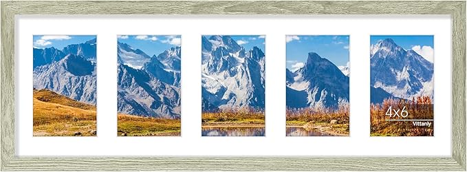 Vittanly 8x24 Collage Picture Frame, Displays 5Pcs 4x6 Pictures with Mat or 1Pcs 8x24 without Mat, Picture Frames Collage Wall Decor for Horizontal or Vertical Display, Driftwood, 1 Pack