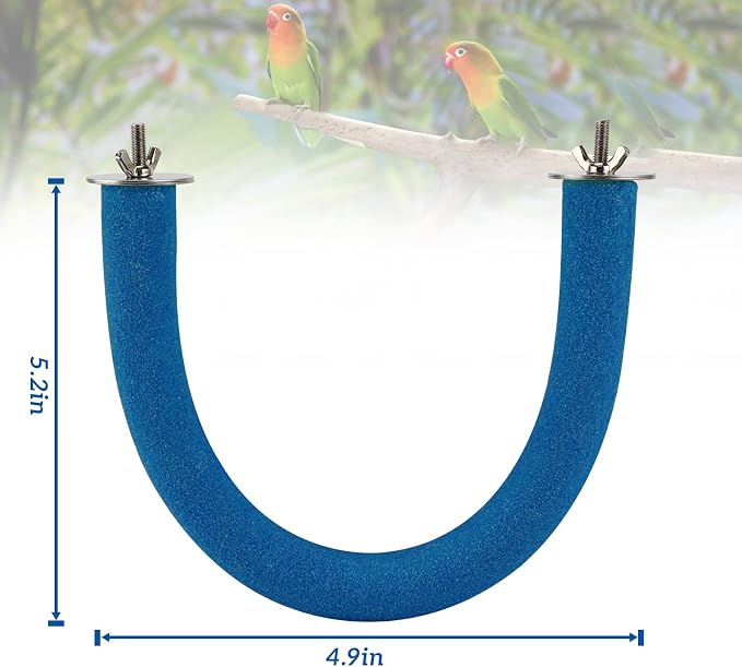 Rypet U-Shaped Parrot Perch, Quartz Bird Perch for Cage(Blue S) | Safe Chew & Rest Perch for Large Birds, Durable Non-Toxic Cage Accessory, for Parakeets Cockatiels Conures Macaws