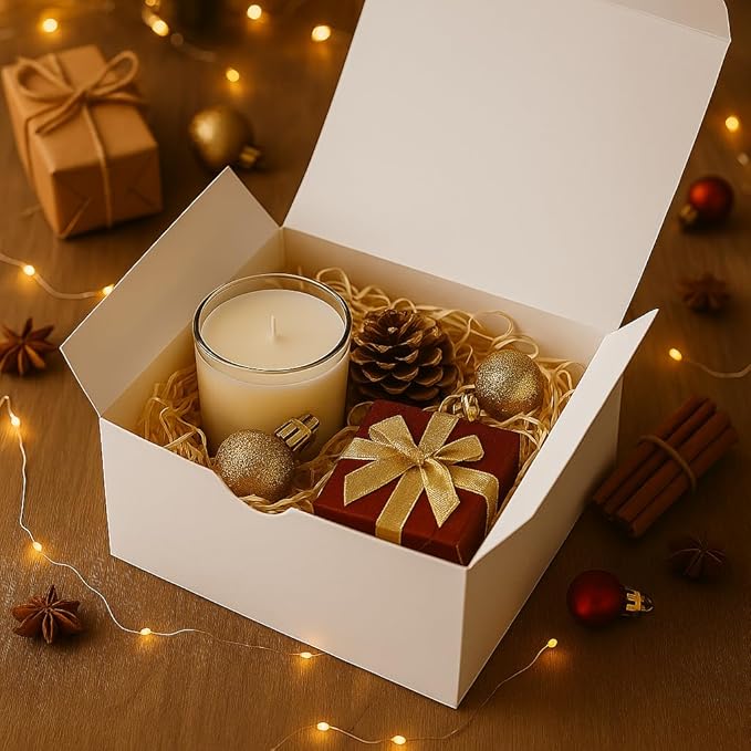 White Gift Boxes (Pack of 20) Size 8x8x4 Inches, Thick Paper Boxes with Lids, Tags & Jute Rope for Bridesmaid Proposals, Wedding Presents, Birthday Party Favor, Baby Shower and Christmas