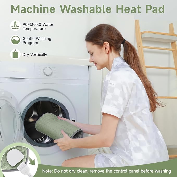 12"x24" Heating Pad for Back Pain Cramps Relief, Full Body Heating Pads Christmas Gift for Women Mom Dad, Heating Pad with 6 Heat Settings 4 Timer Machine Washable (Green)