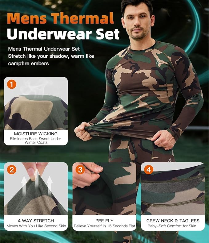 CL convallaria Thermal Underwear Long Johns Set Mens Winter Gift Hunting Gear Sport Base Layer Bottom Top