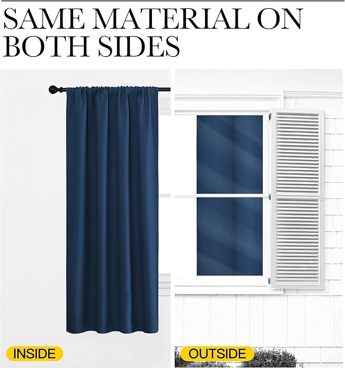 NICETOWN Blackout Curtains for Living Curtains, Moroccan Blue, 2 Panels, 42 by 72, Room Darkening Window Curtain Panels, Easy-Care Solid Thermal Insulated Draperies/Drapes for Daughter Room