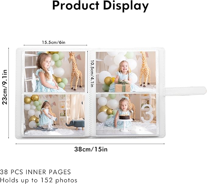 Photo Albums 4x6 Pictures – 152 Pockets Vegan Leather Cover Memory Album Book, Suitable for Family Wedding Boys Girls and Babies Storage (White)