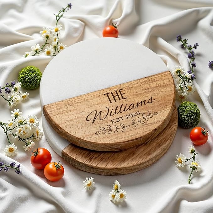 Set of 2 Personalized Coasters Wedding Gift for Couple Custom Custom Wood Bar Coasters for Drinks with Monogram Engraved Great Newlywed