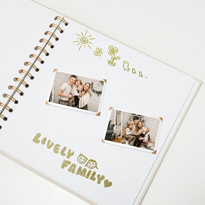 10x10 Inch Scrapbook DIY Photo Album Linen Cover Hardcover White Pages 20 Sheets Small Scrap Memory Book Beige