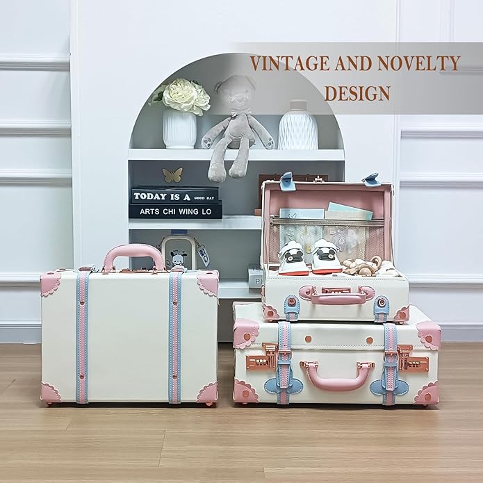 Unitravel Baby Keepsake Case, Handmade Memory Storage Box, Newborn Keepsake Box, Vintage Suitcase for Baby Shower, Baptism, Naming Ceremony or Birthday
