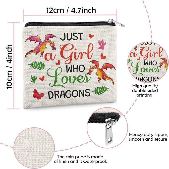 Dragon Gifts Coin Purse for Dragons Lovers Daughter Teen Friend Animal Lovers Gift Sister Niece Women Christmas Birthday Gifts Coin Pouch Students Graduation Zipper Change Pouch