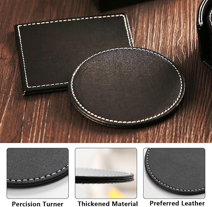 Custom Personalized Leather Coasters - Set of 6 | DIY Name, Photo, or Logo Coasters for Coffee Table, Bar, Beer, Wine | Ideal Housewarming Gift, Blue