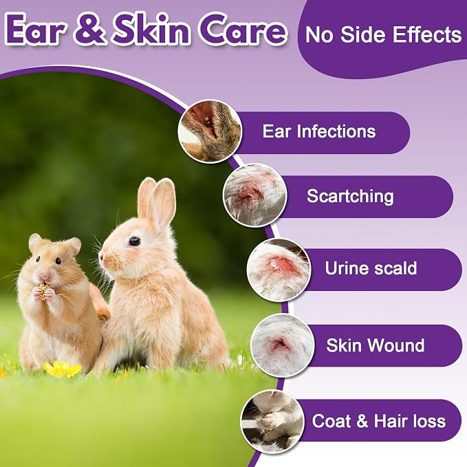 Topical Solution for Rabbits, Guinea Pigs & Exotics, Relieves Ear & Skin Infections, Scratching & Wounds, for Hamsters, Ferrets & Birds, Antibiotic-Free & Safe if Licked, 4 oz