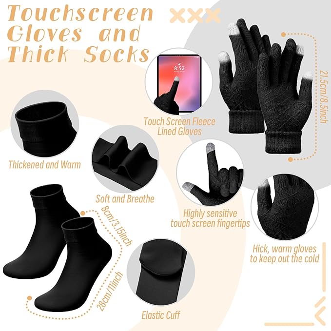 Geyoga 6 Pcs Winter Warm Set for Women Warm Beanies Hats Touchscreen Gloves Long Scarf Ear Muffs Socks Winter Gifts for Women