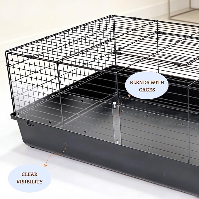 12 Pcs Clear Cage Guard, 13.8"x4.7" Scatter Guard for C&C Cages | Flexible Cage Liner with Zip Ties & Personalized Letter Stickers, Fits Rabbit Guinea Pig, Metal Wire Playpen, Cage Accessory