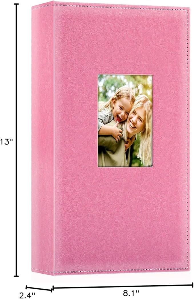Ywlake Photo Album 4x6 300 Pockets, Leather Photo Albums Holds 300 Horizontal Only Pictures Pink