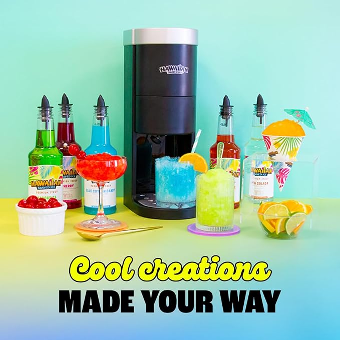 Hawaiian Shaved Ice S777 Snow Cone and Shaved Ice Machine with Blade Adjustment Knob and 5 Reusable Plastic Ice Mold Cups. Great for Granitas, Seltzers, Italian Soda and More 120V, Matte Black