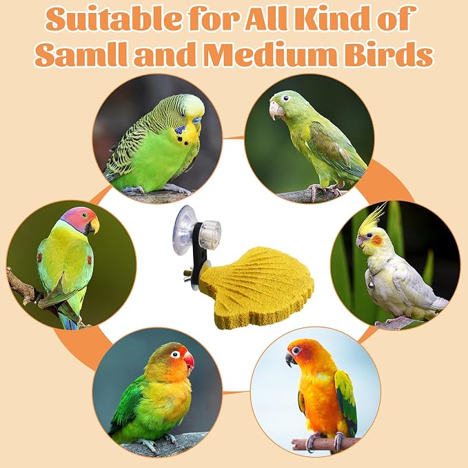 3PCS Bird Beak Grinding Stone with Suction Cups for Small Birds Foot Claws Trimmer Bird Stand Platform Parakeet Cage Perch Parrot Cage Accessories for Indoor Window Viewing (Yellow)