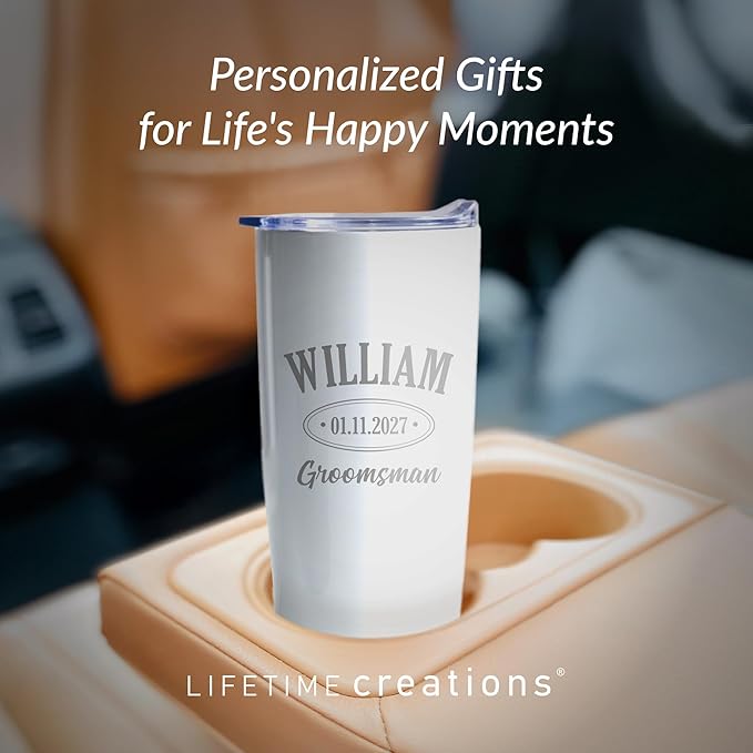 Lifetime Creations Engraved Personalized Groomsman Tumbler (White) 20 oz - Engraved Groomsman Stainless Steel Tumbler Coffee Travel Mug