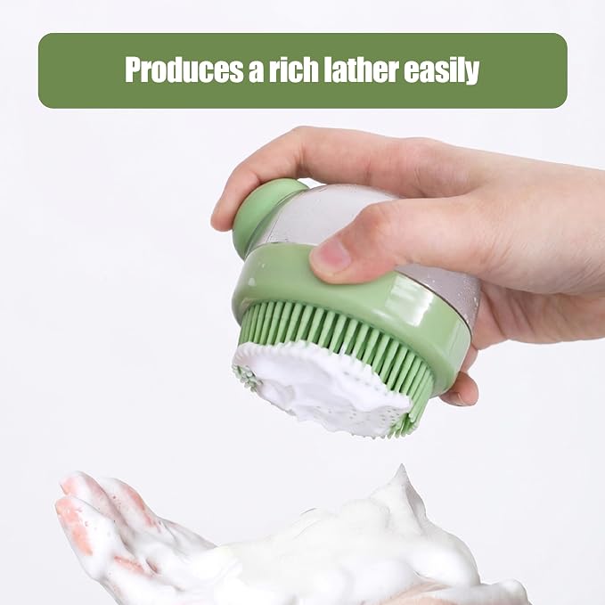 5PC pet grooming bath brush set - silicone massage brush with shampoo dispenser - suitable for dogs and cats for bathing, removing loose hair, and oral cleaning (Verdant)