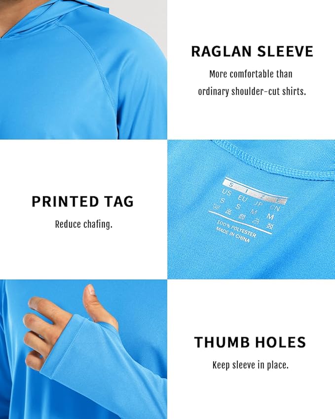 Boladeci Men's UPF 50+ Sun Protection Lightweight Hoodie Shirts Long Sleeve Fishing Shirt SPF UV Hiking Swim