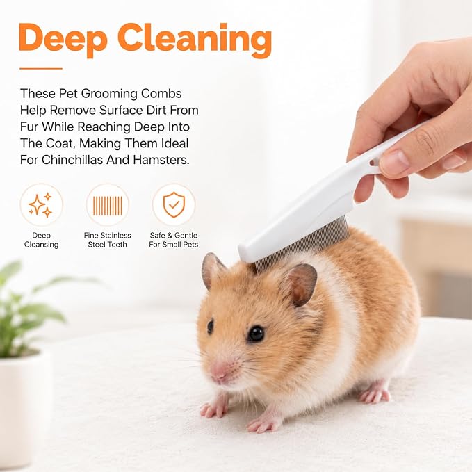 2Pcs Flea Combs, Fine Tooth Rabbit Brush Stainless Steel Bunny Brush | Rounded Teeth, for Grooming, Guinea Pigs, Cats, Dogs, Chinchillas, Ferrets and Rabbits