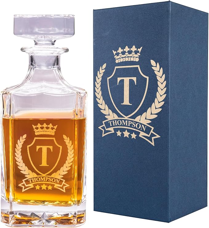 Gifts Inscribed Custom Whiskey Decanter Bottle (750 ml) - Personalized Glass Liquor Decanter Set - Customized Glassware - Engraved Whisky Glassware Gift for Wedding, Groomsman, Anniversary, Birthday