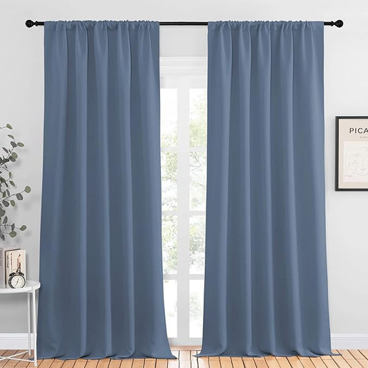 NICETOWN Blackout Curtains Window Draperies - Window Treatment Thermal Insulated Solid Room Darkening Drapes for Bedroom (Stone Blue, Set of 2 Panels, 52 by 95 inches Long)