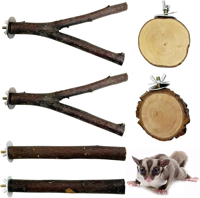 BNOSDM 6 Packs Wood Sugar Glider Toys Wooden Sugar Glider Perch Stand Climbing Platform Hanging Cage Steps Rat Cage Accessories for Hamster Squirrel