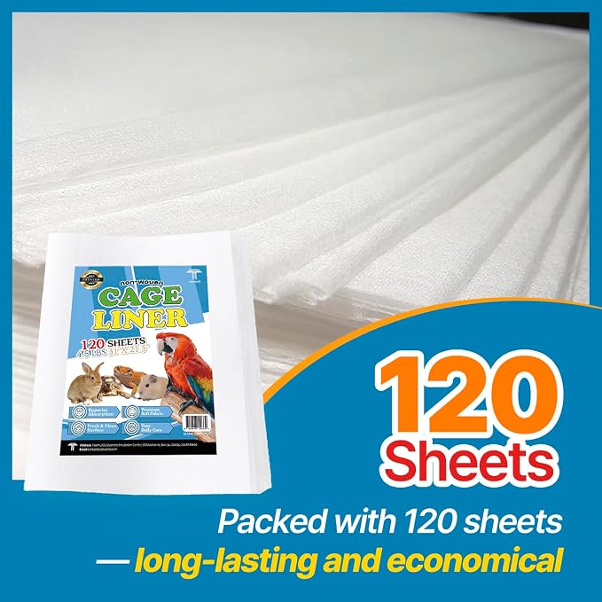 T TORTO9 Non-Woven Bird Cage Liners 31 x 21.5 Inch (120 Sheets) – Absorbent, Lint-Free Disposable Cage Tray Liners for Large Bird Cages