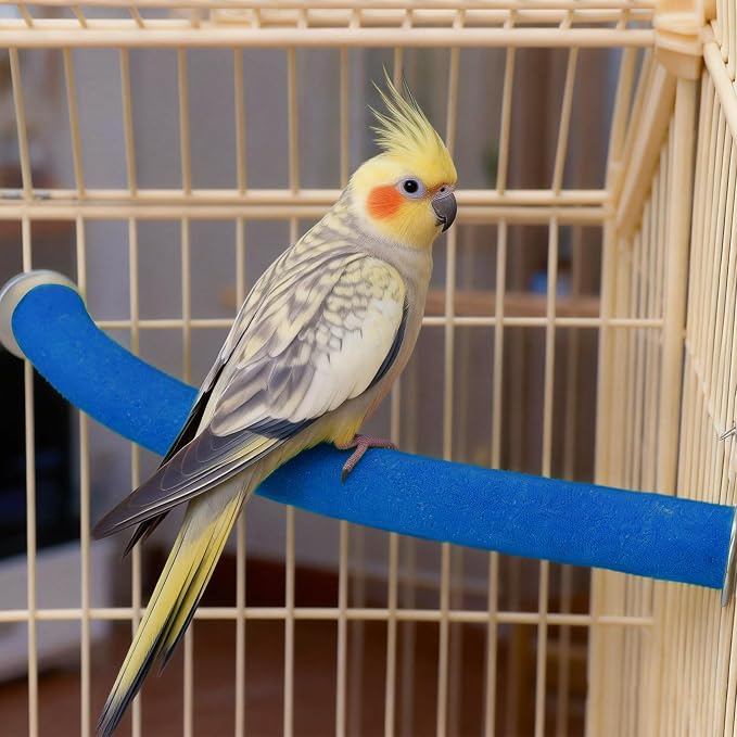 Rypet 90-Degree Parrot Perch for Cage Corner, Quartz Bird Perch (Blue L) | For Paw Grinding Clean Stick Exercise, Rough Quartz Surface, Cage Accessorie, Small Parakeets Cockatiel Conures