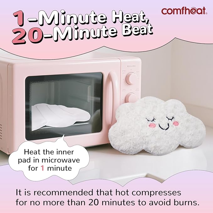Microwave Unscented Heating Pad for Pain Relief, Moist Heat Pack Hot Compress for Period Cramps, Shoulder, Muscles, Cute Cloud Plush Heating Pad, Gift for Girl Women Kids, with Washable Cover