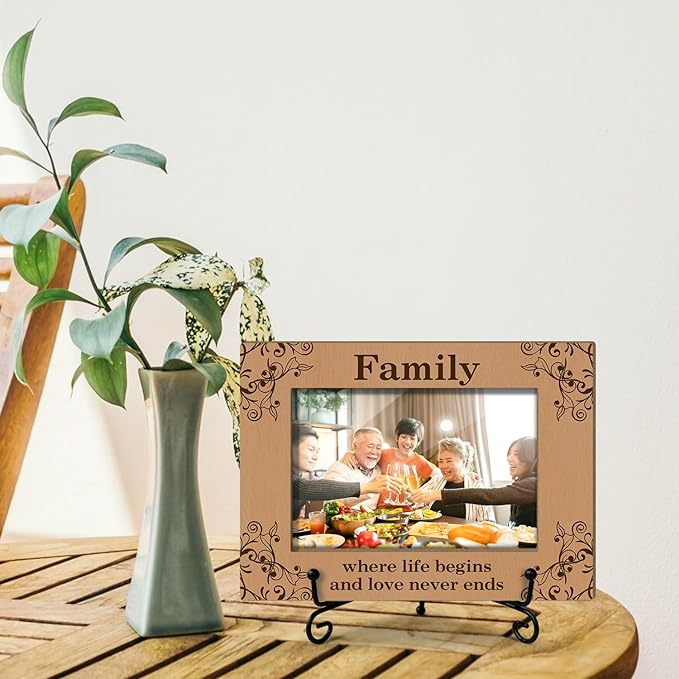 House Warming Gifts Family Where Life Begins And Love Never Ends - Wooden Photo Frame, Engagements Gifts For Christmas Tabletop Display 4x6 Photo Home Decor Rustic Picture Frames With Stand -31